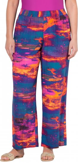 Ulla Popken Abstract Sunset Elastic Waist Palazzo Pants Orange - Női Farmer & Nadrágok Nagy Méretekben – Plus Size - 