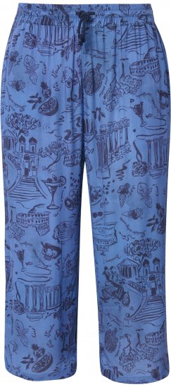 Ulla Popken Italy Print Elastic Waist Culottes Blue - Női Farmer & Nadrágok Nagy Méretekben – Plus Size - 
