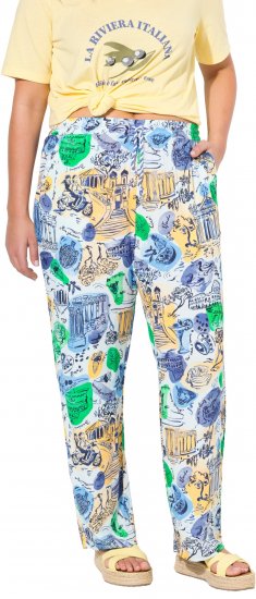 Ulla Popken Italy Print Elastic Waist Pants White - Női Farmer & Nadrágok Nagy Méretekben – Plus Size - 