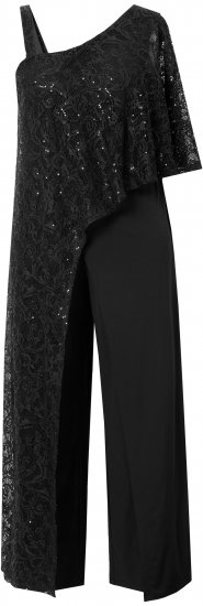Ulla Popken Asymmetric Lace Panel Jumpsuit Black - Női Farmer & Nadrágok Nagy Méretekben – Plus Size - 