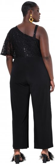 Ulla Popken Asymmetric Lace Panel Jumpsuit Black - Női Farmer & Nadrágok Nagy Méretekben – Plus Size - 