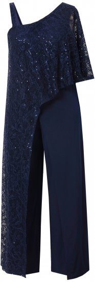 Ulla Popken Asymmetric Lace Panel Jumpsuit Navy - Női Farmer & Nadrágok Nagy Méretekben – Plus Size - 