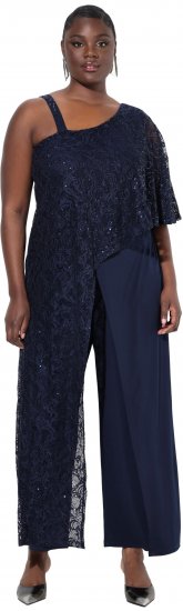 Ulla Popken Asymmetric Lace Panel Jumpsuit Navy - Női Farmer & Nadrágok Nagy Méretekben – Plus Size - 