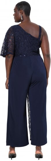Ulla Popken Asymmetric Lace Panel Jumpsuit Navy - Női Farmer & Nadrágok Nagy Méretekben – Plus Size - 