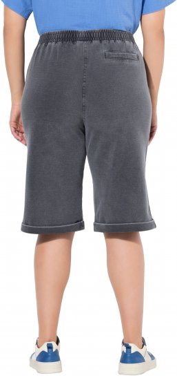 Ulla Popken Indigo Dyed Elastic Waist Jersey Shorts Black - Női Farmer & Nadrágok Nagy Méretekben – Plus Size - 