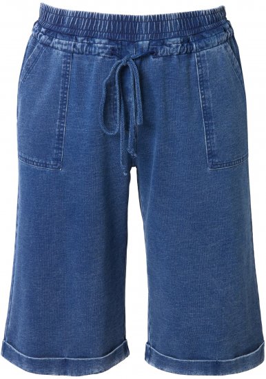Ulla Popken Indigo Dyed Elastic Waist Jersey Shorts Blue - Női Farmer & Nadrágok Nagy Méretekben – Plus Size - 