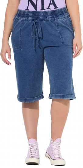 Ulla Popken Indigo Dyed Elastic Waist Jersey Shorts Blue - Női Farmer & Nadrágok Nagy Méretekben – Plus Size - 