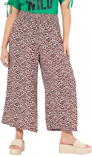 Ulla Popken Rose Wide Leg Elastic Waist Leopard Pattern Culottes White - Női Farmer & Nadrágok Nagy Méretekben – Plus Size - 