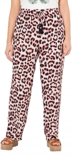 Ulla Popken Leopard Print Elastic Waist Pants White - Női Farmer & Nadrágok Nagy Méretekben – Plus Size - 