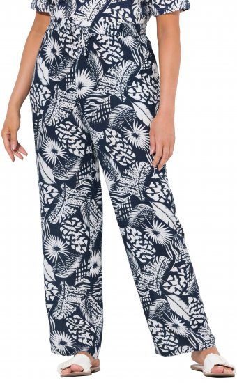 Ulla Popken Feather Print Elastic Waist Pants Blue - Női Farmer & Nadrágok Nagy Méretekben – Plus Size - 