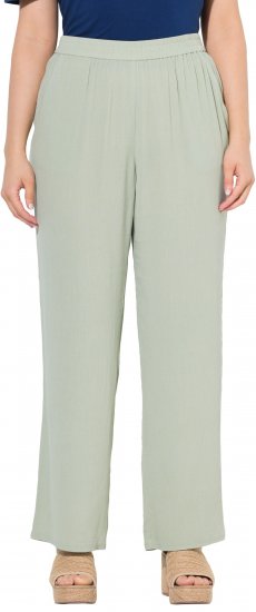 Ulla Popken Elastic Waist Crepe Pants Light Moss Green - Női Farmer & Nadrágok Nagy Méretekben – Plus Size - 