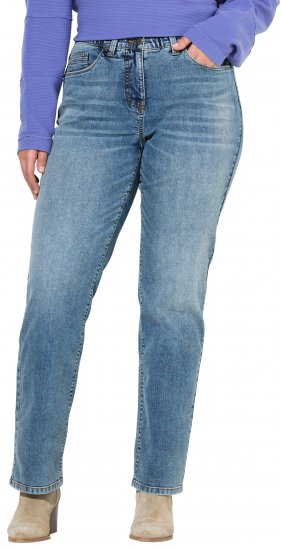 Ulla Popken Bow Embroidery Stretch Fit Jeans Blue Denim - Női Farmer & Nadrágok Nagy Méretekben – Plus Size - 