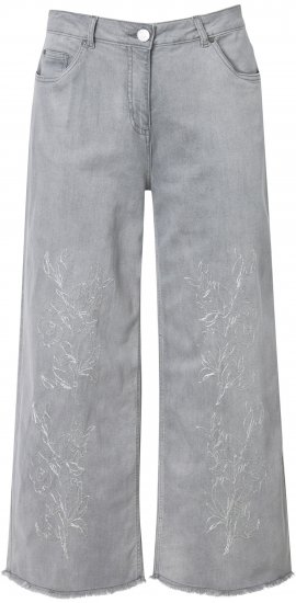 Ulla Popken Embroidered Wide Leg Fringed Hem Jeans Grey - Női Farmer & Nadrágok Nagy Méretekben – Plus Size - 