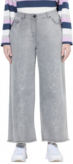 Ulla Popken Embroidered Wide Leg Fringed Hem Jeans Grey - Női Farmer & Nadrágok Nagy Méretekben – Plus Size - 