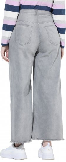 Ulla Popken Embroidered Wide Leg Fringed Hem Jeans Grey - Női Farmer & Nadrágok Nagy Méretekben – Plus Size - 