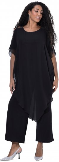 Ulla Popken Layered Chiffon Wrap Jumpsuit Grey - Női Farmer & Nadrágok Nagy Méretekben – Plus Size - 