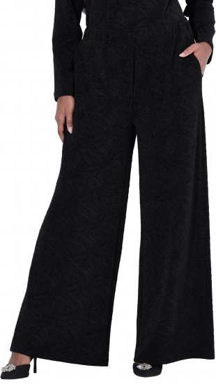 Ulla Popken Wide Leg Elastic Waist Glitter Pants Black - Női Farmer & Nadrágok Nagy Méretekben – Plus Size - 