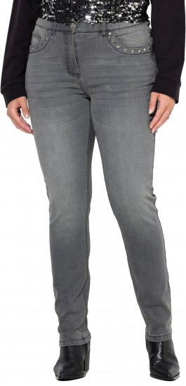Ulla Popken Rivet Studded Stretch Fit Jeans Grey Denim - Női Farmer & Nadrágok Nagy Méretekben – Plus Size - 