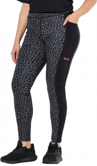 Ulla Popken Quick Drying Leopard Print Sport Leggings Black - Női Farmer & Nadrágok Nagy Méretekben – Plus Size - 