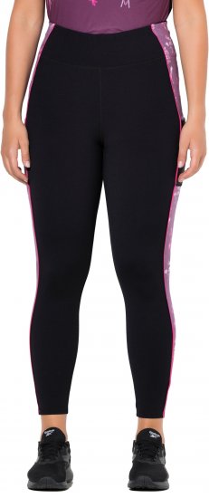 Ulla Popken Quick Drying Botanical Print Sport Leggings Black - Női Farmer & Nadrágok Nagy Méretekben – Plus Size - 