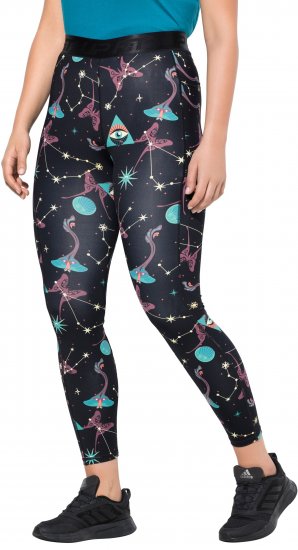 Ulla Popken Quick Drying Celestial Print Sport Leggings Black - Női Farmer & Nadrágok Nagy Méretekben – Plus Size - 