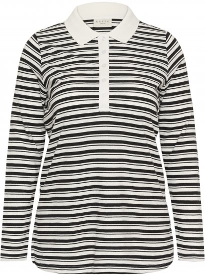 Kaffe Curve Miana Long Sleeve Polo Chalk with Black Stripe - Galléros pólók - 