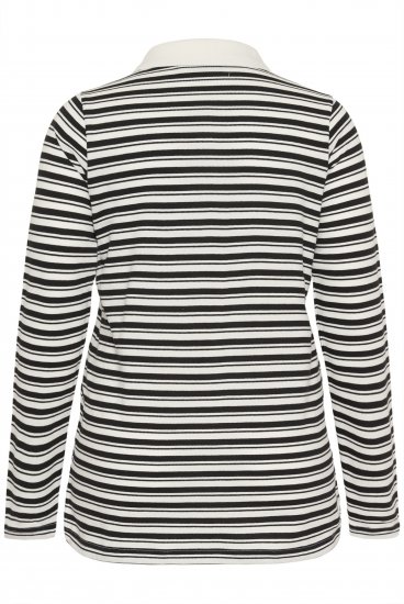 Kaffe Curve Miana Long Sleeve Polo Chalk with Black Stripe - Galléros pólók - 