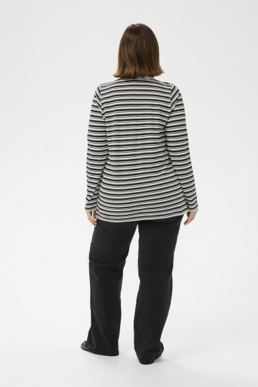 Kaffe Curve Miana Long Sleeve Polo Chalk with Black Stripe - Galléros pólók - 
