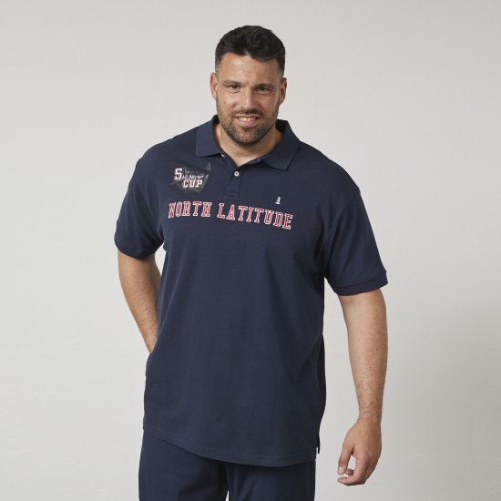 North Latitude 61131 Piké Póló Kontraszt Ujjal és Hímzéssel Tengerészkék - Pólóingek - Galléros Pólók 2XL-8XL - Pólóingek 2XL-8XL