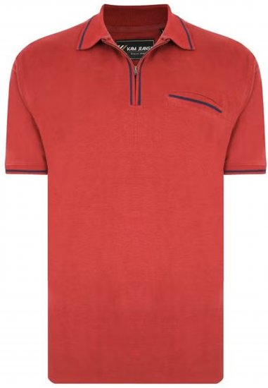 Kam Jeans 5449 Short Sleeve with Zipper Polo Shirt Red - Pólóingek - Galléros Pólók 2XL-8XL - Pólóingek 2XL-8XL