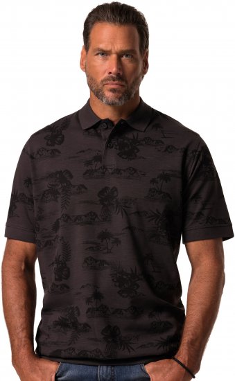 JP1880 Pique with All-over Print Polo Shirt TALL Black - TALL pólóingek - TALL galléros pólók