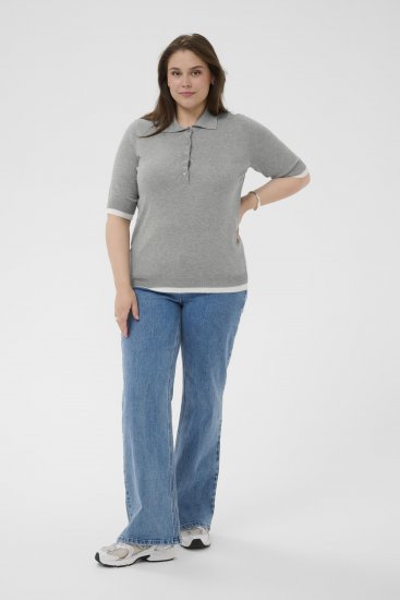 Kaffe Curve Lizzy Contrast Knitted Polo Grey Melange - Galléros pólók - 