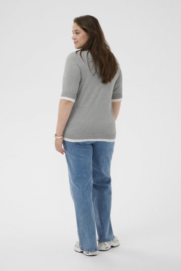 Kaffe Curve Lizzy Contrast Knitted Polo Grey Melange - Galléros pólók - 