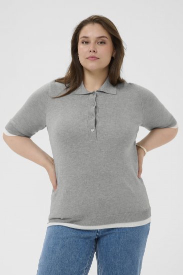 Kaffe Curve Lizzy Contrast Knitted Polo Grey Melange - Galléros pólók - 