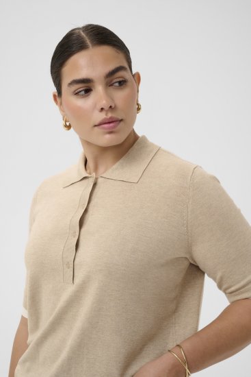 Kaffe Curve Lizzy Contrast Knitted Polo Feather Grey Melange - Galléros pólók - 