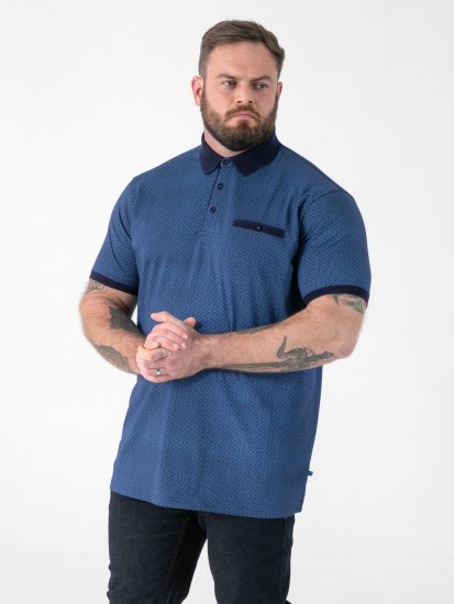 D555 Murray Printed Jacquard Collar & Cuff Short Sleeve Polo Blue - Pólóingek - Galléros Pólók 2XL-8XL - Pólóingek 2XL-8XL