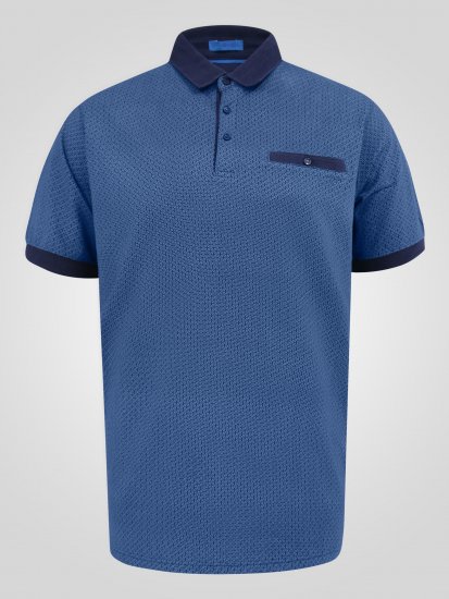 D555 Murray Printed Jacquard Collar & Cuff Short Sleeve Polo Blue - Pólóingek - Galléros Pólók 2XL-8XL - Pólóingek 2XL-8XL