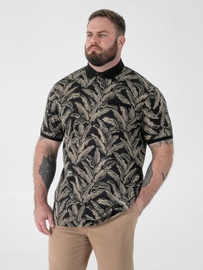 D555 Palmer Leaf Printed Jacquard Collar & Cuff Chest Pocket Polo Black - Pólóingek - Galléros Pólók 2XL-8XL - Pólóingek 2XL-8XL