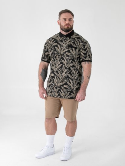 D555 Palmer Leaf Printed Jacquard Collar & Cuff Chest Pocket Polo Black - Pólóingek - Galléros Pólók 2XL-8XL - Pólóingek 2XL-8XL