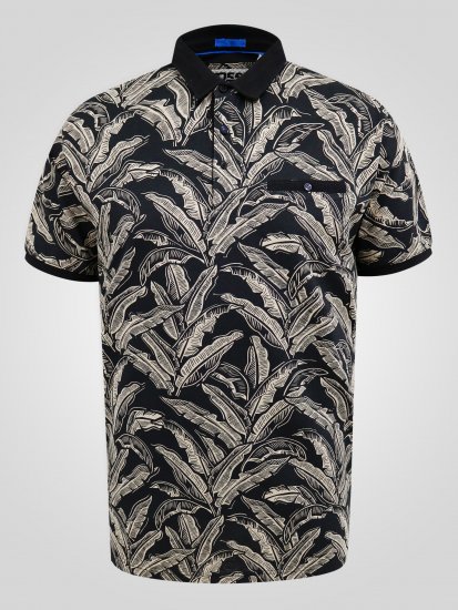 D555 Palmer Leaf Printed Jacquard Collar & Cuff Chest Pocket Polo Black - Pólóingek - Galléros Pólók 2XL-8XL - Pólóingek 2XL-8XL