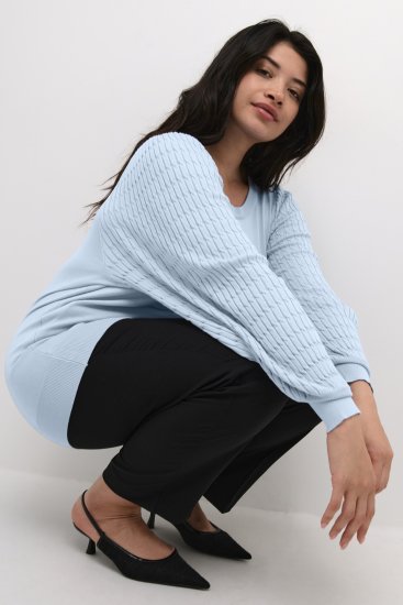 Kaffe Curve Lini Knit Pulóver Celestial Blue - Bluzy & bluzy z kapturem - 