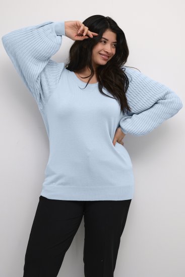 Kaffe Curve Lini Knit Pulóver Celestial Blue - Bluzy & bluzy z kapturem - 