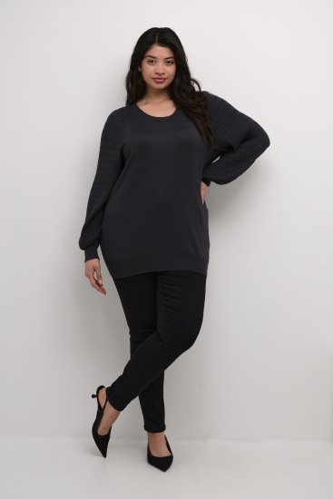 Kaffe Curve Lini Knit Pulóver Fekete Oyster - Bluzy & bluzy z kapturem - 