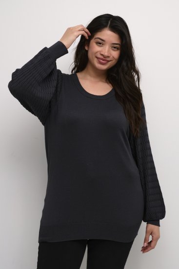 Kaffe Curve Lini Knit Pulóver Fekete Oyster - Bluzy & bluzy z kapturem - 