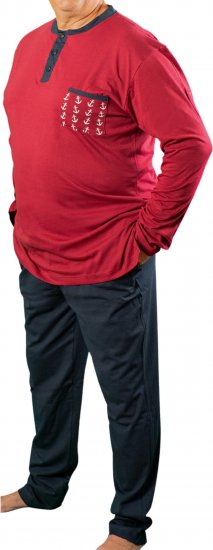 20 Nodi Maestrale Pajamas with Long Pants in Combed Cotton Jersey Red - Pizsama/Loungewear - Pizsama 2XL-10XL