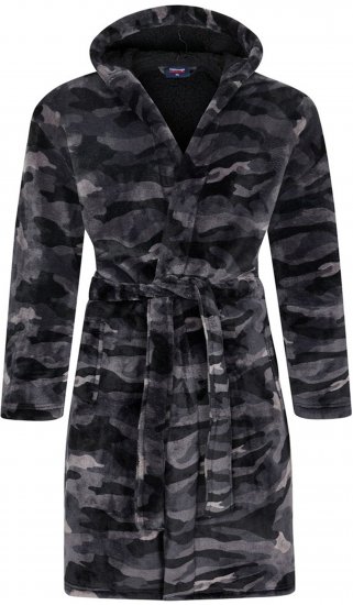Espionage PJ159 Camo Fleece Gown Black/Grey - Fürdőköpenyek/törülközők - Fürdőköpenyek 2XL-10XL