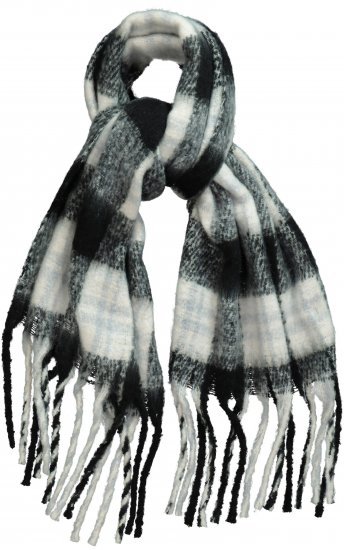 Ulla Popken Plaid Long Fringe Scarf Black - Kiegészítők - 