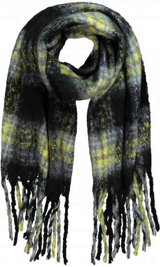 Ulla Popken Plaid Long Fringe Scarf Yellow Green - Kiegészítők - 