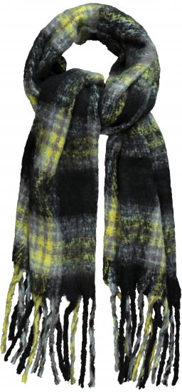 Ulla Popken Plaid Long Fringe Scarf Yellow Green - Kiegészítők - 