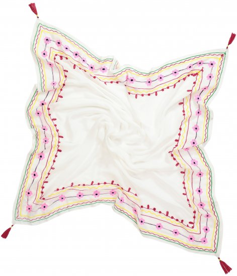 Ulla Popken Tassel Embroidery Scarf Snow White - Kiegészítők - 